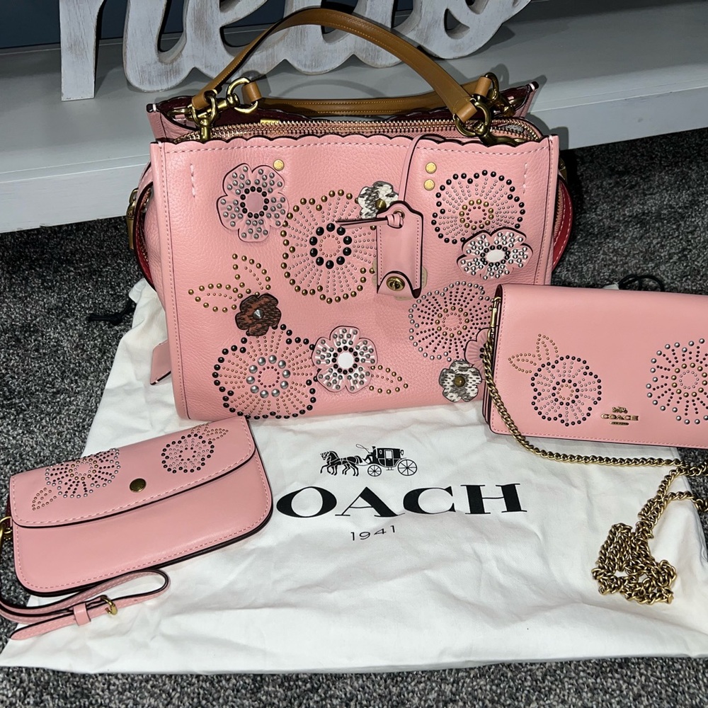 Coach 1941 Rogue 31 in Peony Pink With Snakeskin Tea Roses & Rivets Set